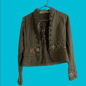 Miss Me Vintage Military Studded Jacket Lace Trimmed S